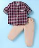 Simply Premium Cotton Woven Full Sleeves Mandarin Collar Checks Shirt & Pants Set -  Wine & Beige