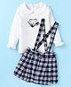 Simply Premium Cotton Knit Full Sleeves Peter Pan Collared Top with Checkered Skirt & Fox Patch - Black & White