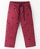 Simply Premium Woven Full Length Car Printed Denim Trouser - Maroon