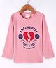 Lazy Bones Sinker Knit Full Sleeves T-Shirt with Text & Heart Print -Light Pink