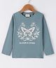 Lazy Bones Sinker Knit Full Sleeves T-Shirt with Text & Butterfly Print - Blue
