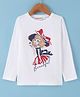 Lazy Bones Sinker Knit Full Sleeves T-Shirt with Doll Print - White