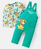 Babyhug Single Jersey Knit Dungaree & Full Sleeves T-Shirt Set with Lion Prints - Green Yellow & White