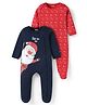 Babyhug Cotton Knit Full Sleeves Footed Sleep Suit Star & Santa Clause Print Pack of 2 - Red & Navy Blue