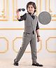 Mark & Mia Full Sleeves 3 Pieces Party Suit with Checked Waist Coat & Bow Detailing - Grey  & Black