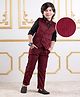 Mark & Mia Full Sleeves Solid Colour 3 Piece Party Suit with Bow - Maroon & Black