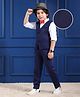Mark & Mia Full Sleeves 3 Piece Solid Colour Party Suit with Bow - Navy Blue & White