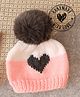 Woonie Handmade Heart With Faux Fur Pom Pom Detailed Cap - Pink