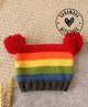 Woonie Handknitted Colour Blocked Pom Pom Detailed Cap - Multi Colour