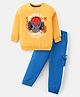 Babyhug Cotton Knit Full Sleeves T-Shirt & Lounge Pants Set With Basketball Print - Mustard & Blue