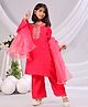 misbis Silk Blend Full Sleeves Floral Embroidered & Sequin Embellished Kurta Palazzo With Dupatta Set - Red