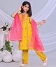 misbis Sleeveless Floral Embroidered & Sequin Embellished Coordinating Kurta Salwar With Dupatta - Mustard