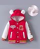 Kookie Kids Full Sleeves Hooded Bomber Jacket With Bear Patch & Ears Applique - Red