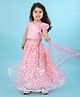 Babyhug Woven Short Sleeves Net Sequinned Floral Embroidered Choli Lehenga & Dupatta Set - Pink