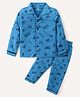 Smarty Boys Cotton Knit Full Sleeves Night Suit With Camping Theme Print - Blue