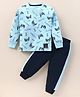 Smarty Boys Cotton Knit Full Sleeves T-Shirt & Lounge Pants Set With Text Print - Aqua Blue