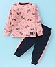 Smarty Boys Cotton Knit Full Sleeves T-Shirt & Lounge Pants Set With Text Print - Pink