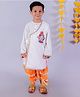 Lil' Drama Cotton  Full Sleeves  Tie & Dye Kurta Dhoti Set - White And Orange
