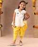 Lil' Drama Cotton  Half Sleeve Polka Dots Foil Printed Kurta Dhoti Set - White And Yellow
