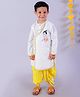 Lil' Drama Cotton  Full Sleeves Krishna Embroidered Kurta Dhoti Set - White And Yellow
