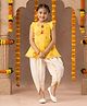 Lil' Drama Cotton Frill Sleeves Floral Embroidered  Kurta  Dhoti Set - Yellow And White
