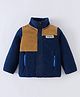 Kookie Kids Full Sleeves High Neck Collar Winter Fur Jacket with Text Patch - Navy Blue