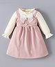 Kookie Kids Full Peasant Sleeves Checkered  Winter Frock With Bow Applique - Pink