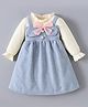 Kookie Kids Full Peasant Sleeves Checkered Winter Frock With Bow Applique - Blue