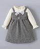 Kookie Kids Full Peasant Sleeves Checkered Winter Frock With Bow Applique - Black