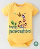 BLUSHES Janmashtami Theme 100% Cotton Half Sleeves Happy Janmashtami Text Printed Onesie -Yellow