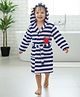 Babyhug Cotton Knit Full Sleeves Hooded Bathrobe with Crab Embroidery - White & Blue