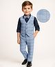 Mark & Mia Cotton Woven Full Sleeves Checkered 3 Piece Party Suit With Bow - Grey & Navy Blue