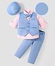 Mark & Mia Full Sleeves Solid Colour 3 Piece Party Suit with Bow & Hat - Light Blue