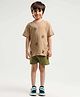 Somersault Cotton Half Sleeves Cactus Embroidered Tee & Solid Shorts Set - Brown