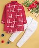 Jeet Ethnics Full Sleeves Abstract Printed Kurta With Solid Pyjama - Red