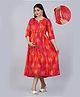 Kaheksa Three Fourth Sleeves Abstract Printed & Tie Dye Maternity Dress With Concealed Zipper Nursing Access - Red