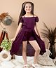 Kids Cave 100% Rayon Cold Shoulder Solid Mock Flared Dress Styled  Jumpsuit - Wine