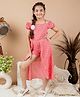 Kids Cave Cold Shoulder Abstract Printed Flared Dress Styled Crepe Jumpsuit - Pink