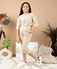 Kids Cave Crepe Three Fourth Sleeves Solid  Jumpsuit - Beige