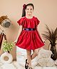 Kids Cave Crepe Frill Sleeves Solid Dress -  Maroon