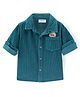 Babyhug Cotton corduroy Woven Full Sleeves Solid Corduroy Shirt With Badge Detailing - Teal Blue