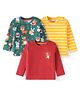 Babyhug Cotton Knit Full Sleeves T-Shirts with Animal Print & Stripes Pack of 3 - Red Green & Yellow