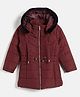 OKANE Knitted Full Sleeves Hooded Jacket With Solid Colour - Cherry