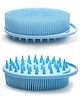 MOMISY Ultra Soft 2-in-1 Body & Shampoo Brush, Exfoliating Silicone Bath Scrubber, Premium Silicone Loofah, Scalp Massager (Blue)
