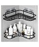 MOMISY Wall Mounted Self Adhesive Corner Shelf for Bathroom Corner/Kitchen Rack Holder with Magic Sticker/Bathroom Organizer without Drill (2, L shape Black)
