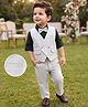 Mark & Mia Full Sleeves Checkered 3 Piece Party Suit with Bow - Light Grey & Dark Green