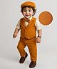 Mark & Mia Cotton Woven Full Sleeves Solid 3 Piece Party Suit With Bow & Hat - Light Brown & White