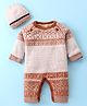 Yellow Apple Knit Full Raglan Sleeves Printed Winter Wear Romper with Cap - Rust Orange & White