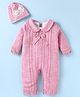 Yellow Apple Knit Full Sleeves Peter Pan Romper with Bow & Cap - Pink