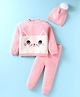 Yellow Apple Full Sleeves Sweater Set Kitty Design & Cap - Pink